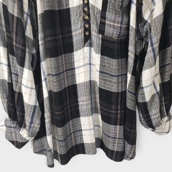 Caffe Marrakesh 3X Plaid Popover Tunic Top Crinkle Texture Pocket Stretch - Picture 3 of 11